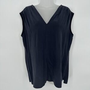 Lafayette 148 Black Silk Top Women's Sz M Dressy Career Sleeveless V-Neck Blouse